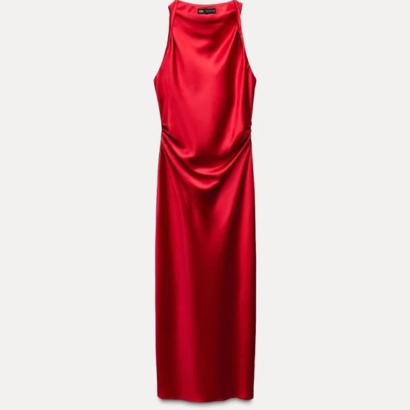 Zara Red Satin Midi Dress - Picture 1 of 6